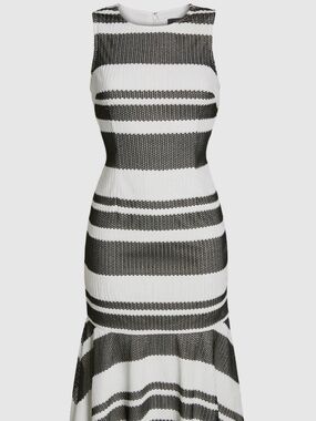 Adrianna Papell Kang Black and White Striped Trumpet Dress